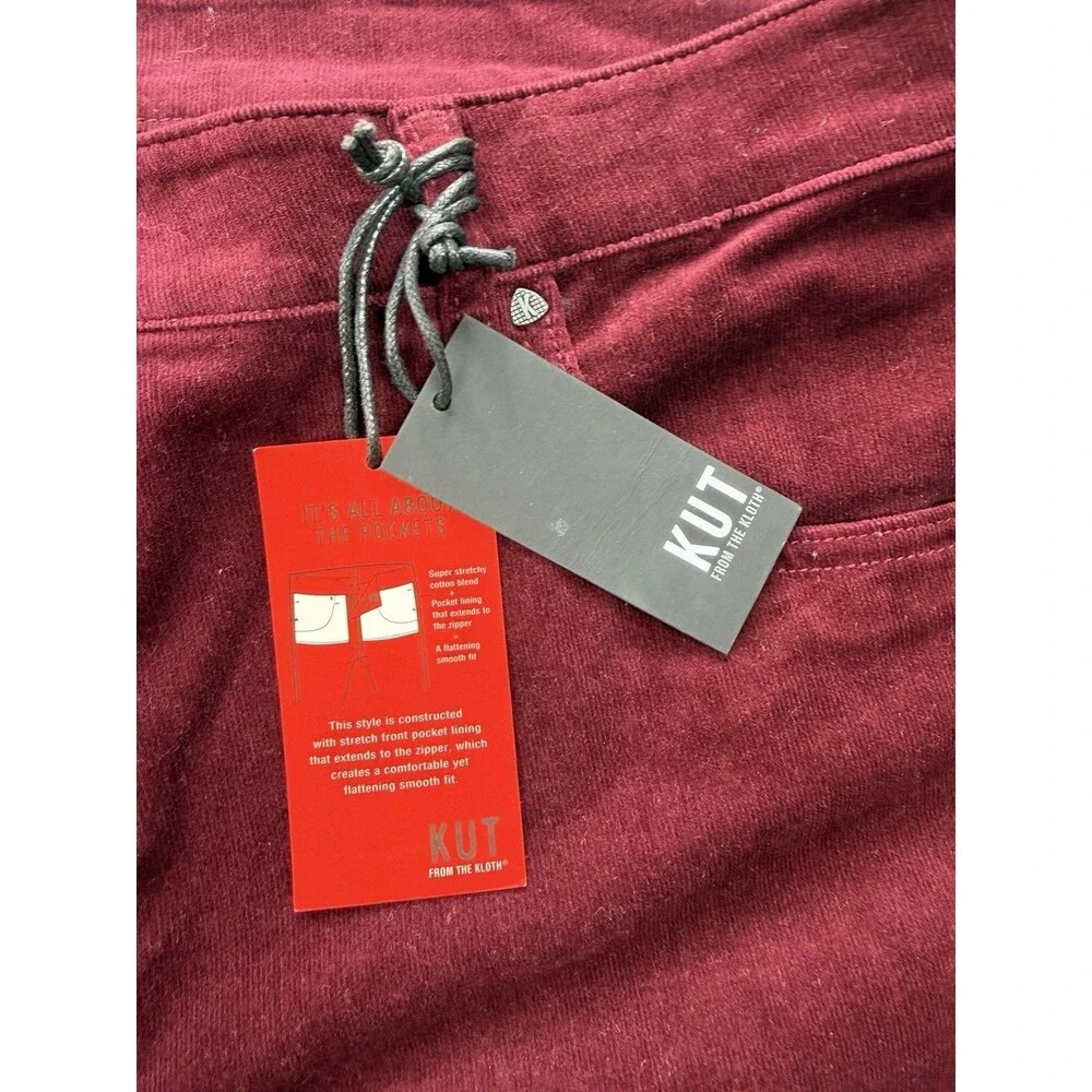 KUT From The Kloth Diana Fab Ab Skinny Corduroy Pants Womens 22W Burgundy NWT